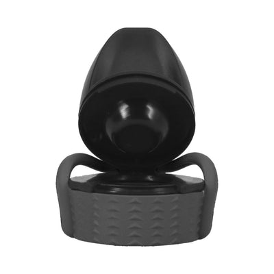 Close-up of a grey Rock Solid EZ Top cap with textured grip and attached lanyard for easy one-handed use.