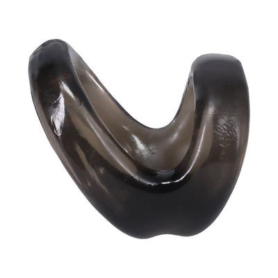 Black translucent flexible performance enhancer ring with a unique U-shaped design for support and elevation.