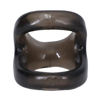 Translucent black flexible cock ring with a unique squared design for enhanced support and comfort.