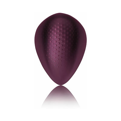 Burgundy teardrop-shaped personal massager with textured surface and smooth silicone finish.