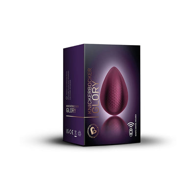 Packaging box of Rocks Off Knickerbocker Glory in burgundy with remote control and product image on front.