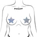 Illustration of a torso wearing silver glitter star-shaped pasties on the chest.