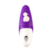 Purple and white ROMP Free clitoral suction vibrator with two-button control panel on top view.