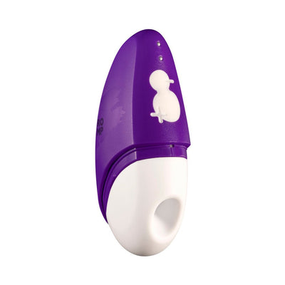Compact purple and white ROMP Discreet Suction Vibrator with two-button control and silicone suction head.