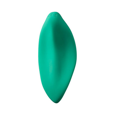 Compact leaf-shaped mint green silicone vibrator with smooth ergonomic design for targeted stimulation.