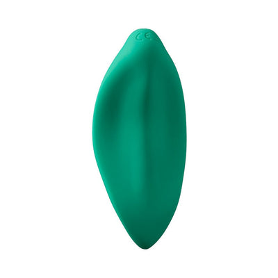 Leaf-shaped Romp Wave Mint vibrator in smooth teal silicone with ergonomic contours.