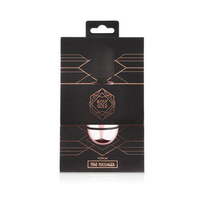 Rosy Gold Nouveau Mini Massager in black and rose gold packaging with geometric design accents.
