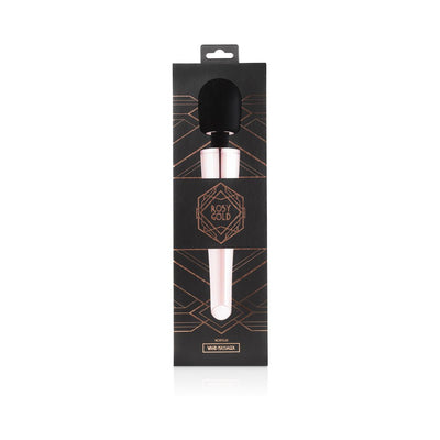 Rosy Gold Nouveau Wand Massager in sleek black and rose gold packaging with geometric design accents.
