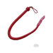 Hand braided red leather devil tail whip with loop wrist strap and tapered tip, 36-inch length.