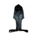 Black faux leather hood with attached genuine leather adjustable harness featuring metal snap buttons.