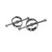 Pair of stainless steel spring-loaded nipple clamps with circular design and bar handles on white background.