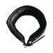 Black padded leather collar with three metal D-rings and adjustable buckle closure.