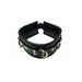 Black padded leather collar with three silver D-rings and adjustable buckle closure.
