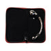 Mirror-polished stainless steel curved wand with rounded ends secured inside a black and red zippered storage pouch.