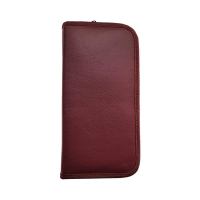 Burgundy leatherette storage pouch with zipper for discreet and safe keeping of personal items.