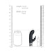 Compact black silicone rechargeable bullet vibrator with curved tip and decorative base, shown with size comparison to can and lipstick.