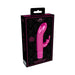 Packaging box of Royal Gems Dazzling silicone rechargeable bullet vibrator in bright pink and black design.