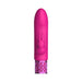 Compact magenta silicone bullet vibrator with rabbit-shaped clitoral stimulator and decorative metallic base.