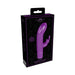 Packaging box of Royal Gems Dazzling silicone rechargeable bullet vibrator in purple and black design.
