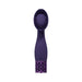 Purple silicone rechargeable vibrator with textured oval head and decorative base detail.
