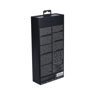 Black rectangular packaging box for Royal Gems Dueling Queens silicone rechargeable vibrator with multilingual product details.