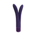 Purple V-shaped silicone vibrator with decorative base, designed for versatile internal and external stimulation.
