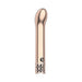 Rose gold Royal Gems G-spot vibrator with curved tip and decorative filigree base on white background.
