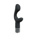 Black silicone rechargeable vibrator with curved design and decorative silver base detailing.
