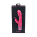Pink dual-stimulation rechargeable vibrator in black and pink decorative packaging with butterfly-inspired design.