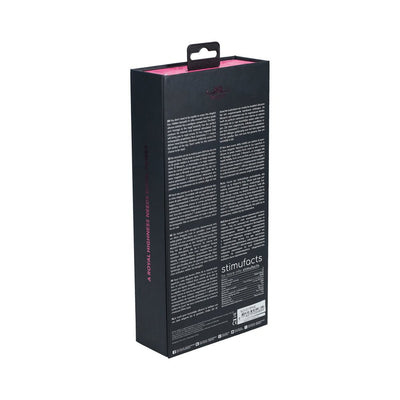 Black and pink packaging box of Royal Gems Monarch Silicone Rechargeable Vibrator showing product details and instructions on the back.