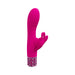 Pink silicone rechargeable vibrator with butterfly-shaped clitoral stimulator and decorative silver base.