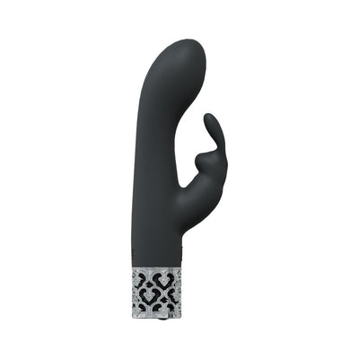 Black silicone Royal Gems Royal Rabbit vibrator with textured silver base and dual stimulation design.