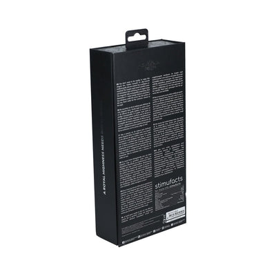 Black packaging box of Royal Gems Scepter Silicone Rechargeable Vibrator with product information and branding details.