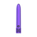 Purple sleek bullet vibrator with decorative filigree base and smooth rounded tip.