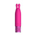 Pink rechargeable silicone bullet vibrator with dual tips and decorative metallic base detailing