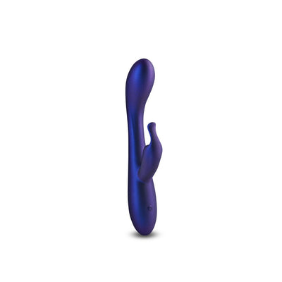 Metallic blue Royals Empress Rabbit Vibrator with ergonomic design and dual stimulation features on white background.