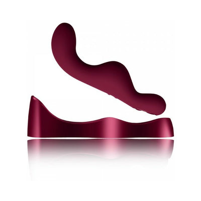 Ruby Glow Rosa Saddle Vibrator in deep burgundy with curved ergonomic design and matching saddle base on white background.