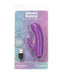 Purple silicone rabbit vibrator with USB charger in gradient purple and blue packaging labeled Alice's Bunny 10 functions rechargeable
