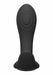 Black silicone dual-stimulation vibrator with textured surface and ergonomic curved design.