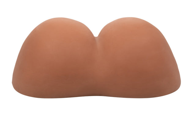 Brown life-size realistic textured stroker toy shaped like a pair of smooth, rounded buttocks.