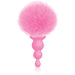 Pink silicone beaded butt plug with a large fluffy bunny tail attachment.