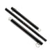 Black adjustable spreader bar disassembled into three metal parts with eyebolts for secure attachments.