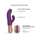 Purple Sassy Bunny vibrator with dual motors, ergonomic handle, and independent controls for tapping and thrusting modes.