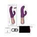 Purple Sassy Bunny vibrator with rose gold handle, USB charger, storage pouch, and user manual on white background.