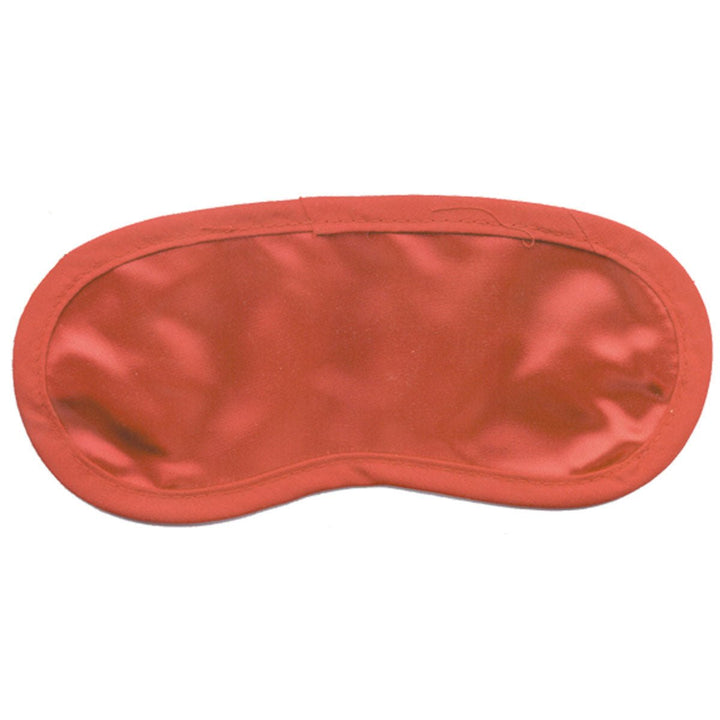 Red satin eye mask with smooth finish and elastic band for comfortable fit.