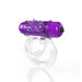 Clear double vibrating cock ring with a textured purple bullet vibrator and dual rings for a secure fit.