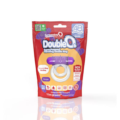 Screaming O DoubleO 6 vibrating double ring in grape color with eco-friendly packaging and 4LR44 battery included.
