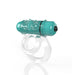 Clear double vibrating cockring with textured teal bullet and dual rings for secure fit and enhanced stimulation.
