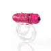 Clear double vibrating cock ring with textured pink bullet motor and two adjustable rings for secure fit.