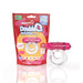 Screaming O DoubleO 6 vibrating double ring with pink bullet and clear dual rings next to red eco-friendly packaging.